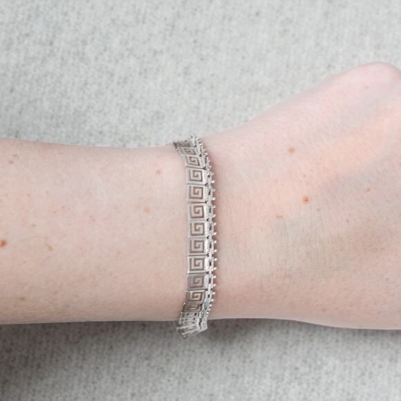 Vintage Mexico 925 Silver Greek Key Bracelet Maze Flexible Link 7.5" - Picture 9 of 9